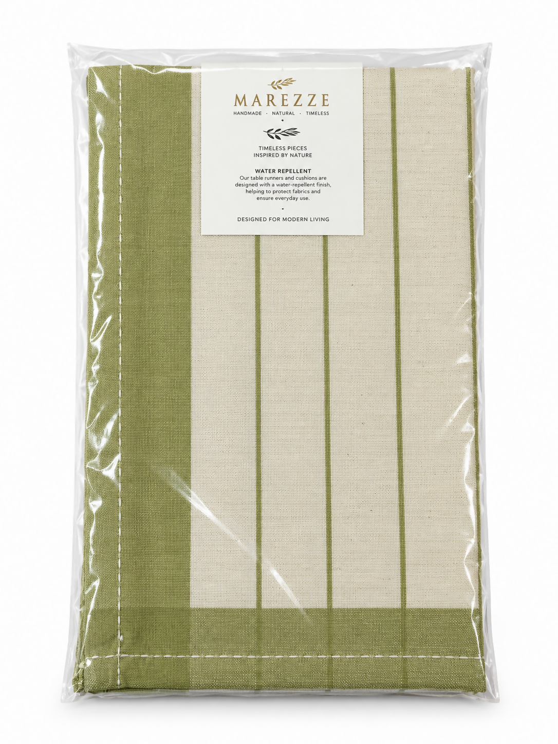 Green & Ivory Striped Water-Repellent Turkish Cotton Table Runner – Coastal & Timeless Style