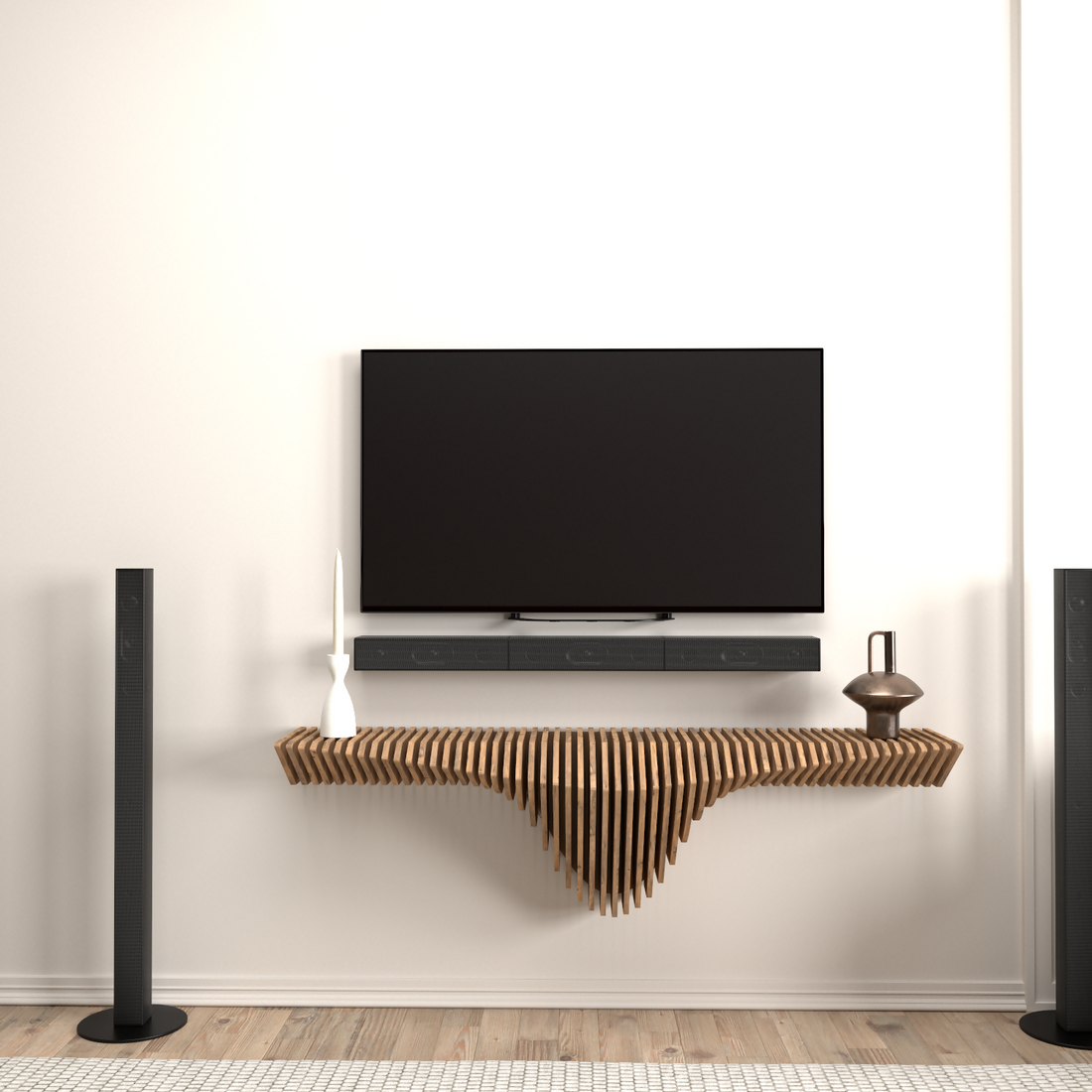 Modern living room with parametric shelf.