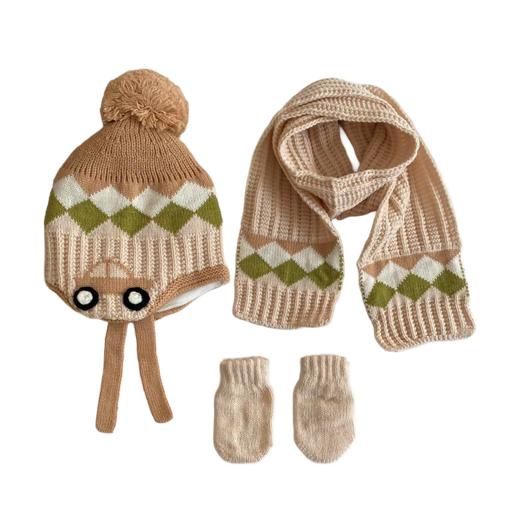 Infant KnittedWinter Beanie 3 Piece Set-Beanie-Gloves-Scarf With Earflaps For Baby Boys(0-18 Months)