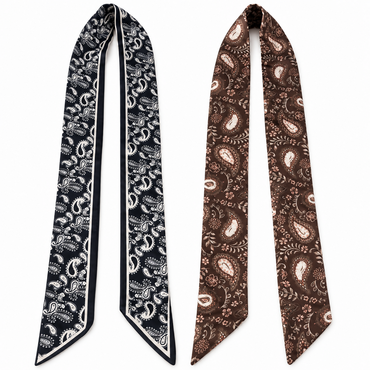 Women’s Lightweight Paisley Scarf Set with Gold-Tone Rings, 2-Pack, Black & Brown
