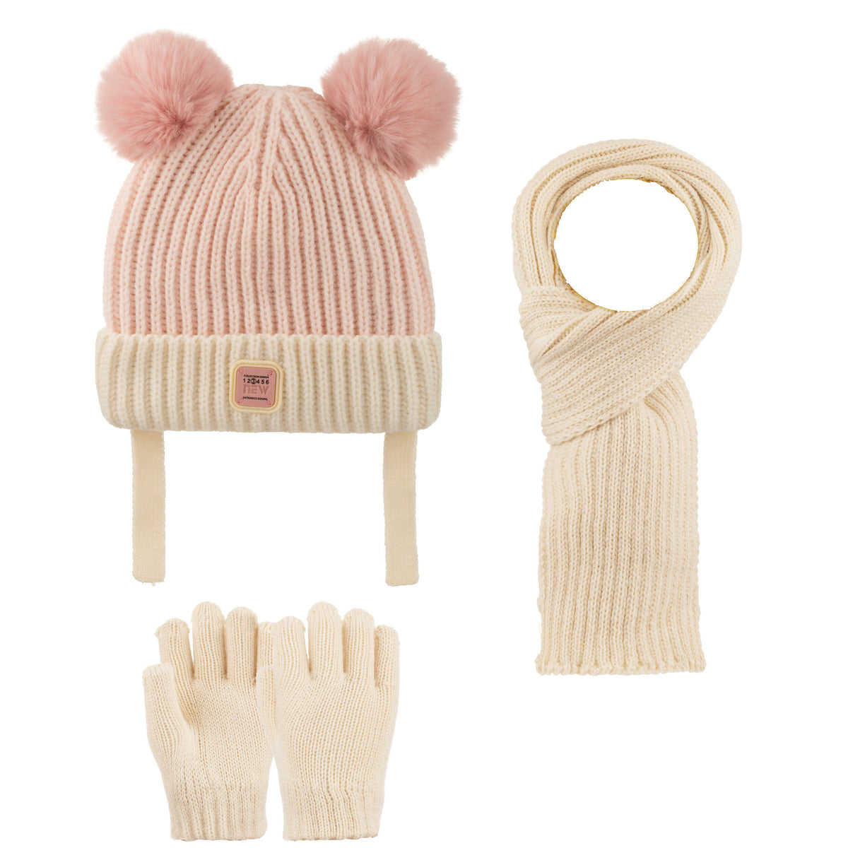 Girls Knitted Beanie 3 Piece Set-Beanie-Gloves-Scarf For Girls( 1-4 Years )