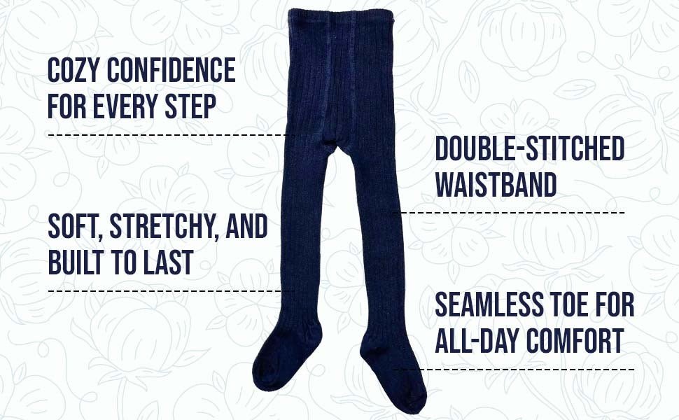 Young Girls and Tweens Combed Cotton Ribbed Tights, School Uniform Seamless Toe Comfortable All-Day Wear - Wear Sierra