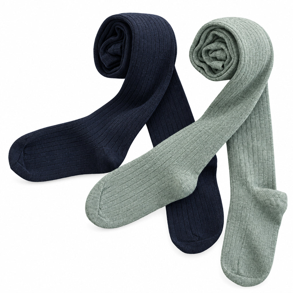 Young Girls and Tweens Combed Cotton Ribbed Tights, School Uniform Seamless Toe Comfortable All-Day Wear - Wear Sierra