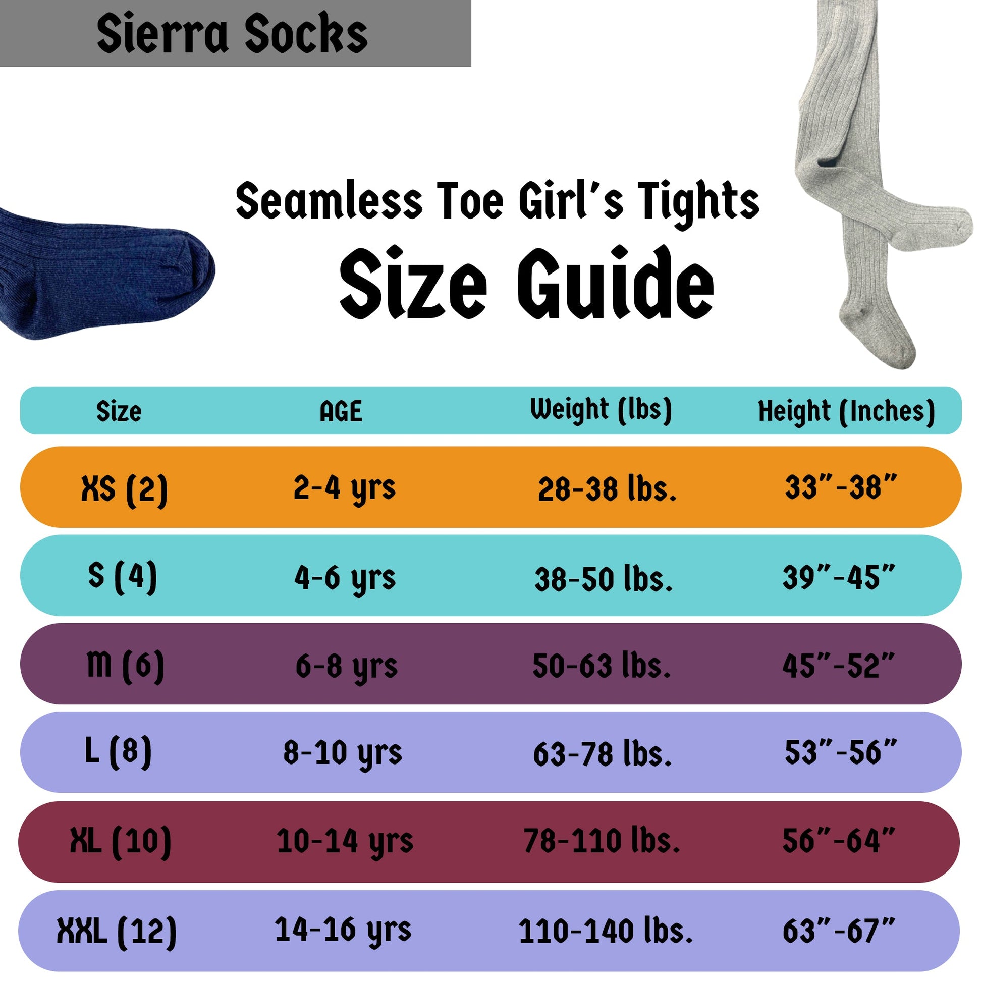 Young Girls and Tweens Combed Cotton Ribbed Tights, School Uniform Seamless Toe Comfortable All-Day Wear - Wear Sierra