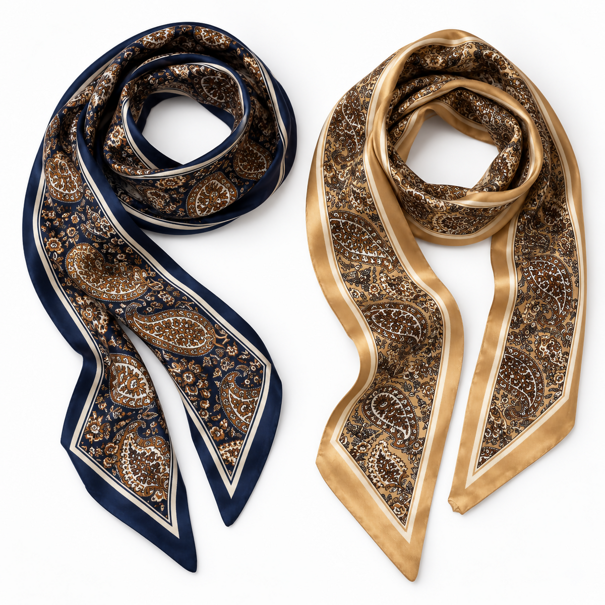 Women’s Lightweight Paisley Scarf Set, 2-Pack, Navy & Camel