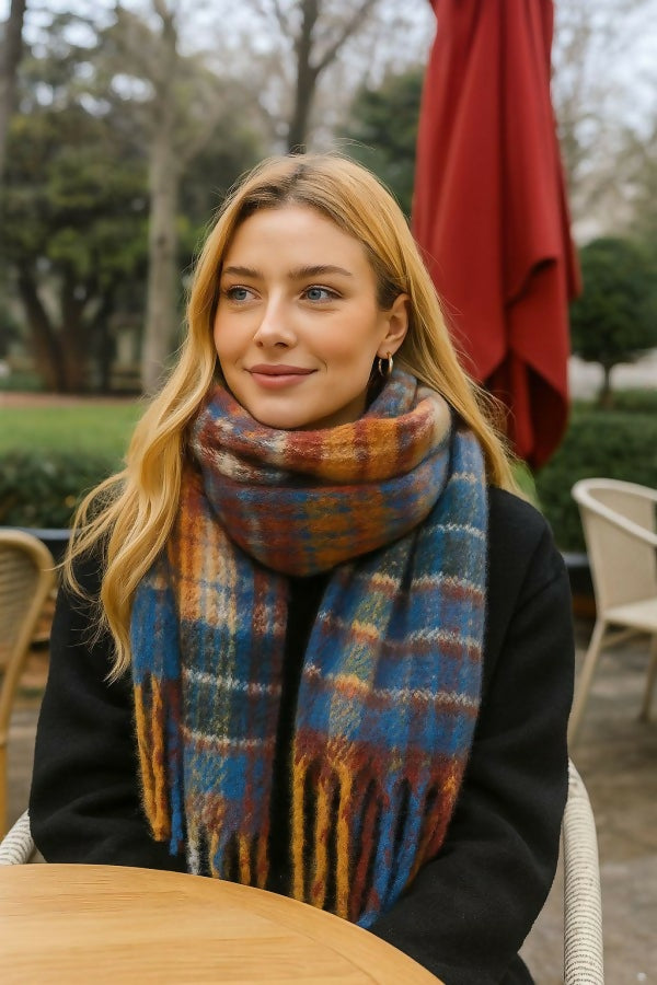 Women's Blue Paisley Patterned Scarf - Soft Lightweight Wrap Shawl for Winter