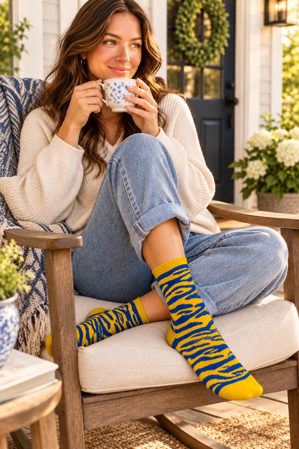 Women’s Zebra Print Socks – Mid-Calf Combed Cotton Fashion Socks, 2-Pair Pack