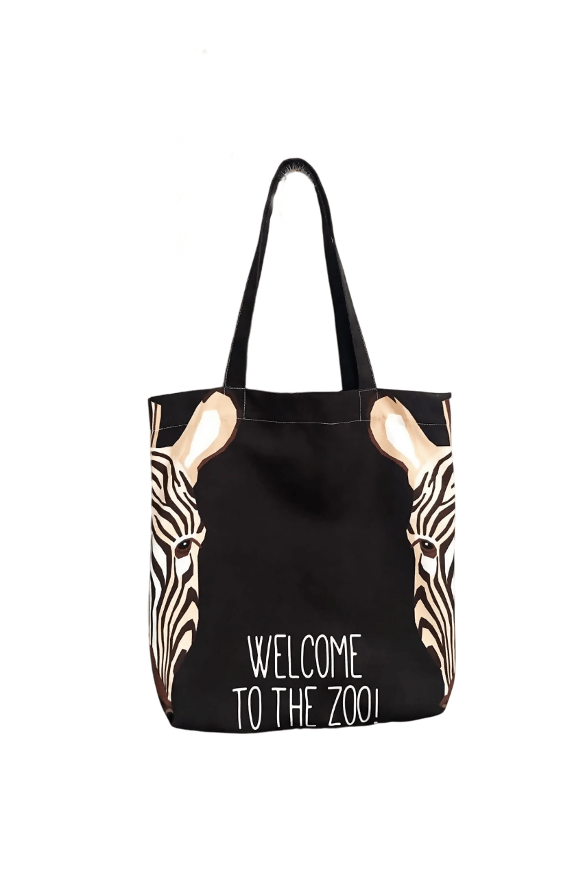 Zebra Patterned "Welcome to the Zoo" Tote Bag - Great for a Day at the Lake, Pool or Beach - Wear Sierra