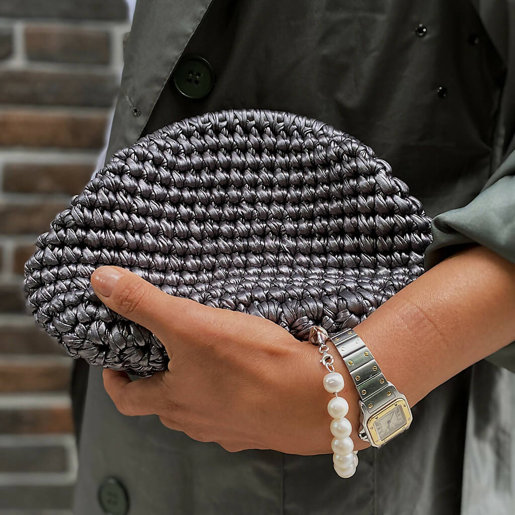 Hand Crafted Clutch Purse in Pretty Metallic Colors Organic Natural Paper Yarn - Wear Sierra