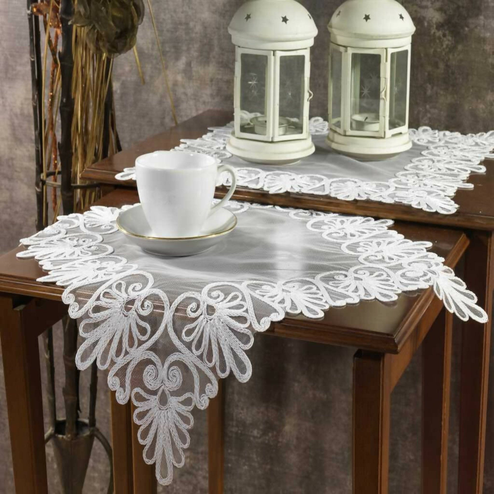 Angel Whisper Napkin Set, Lace & Tulle Napkin Set, Nightstand, Dresser or Mantle Decoration - 2pc Set - Wear Sierra