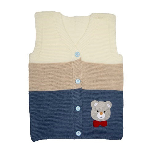 Wear Sierra 3 Striped Half Sleeve Bear Cute Design V-Neck  Sweaters For Toddlers And Kids - Wear Sierra