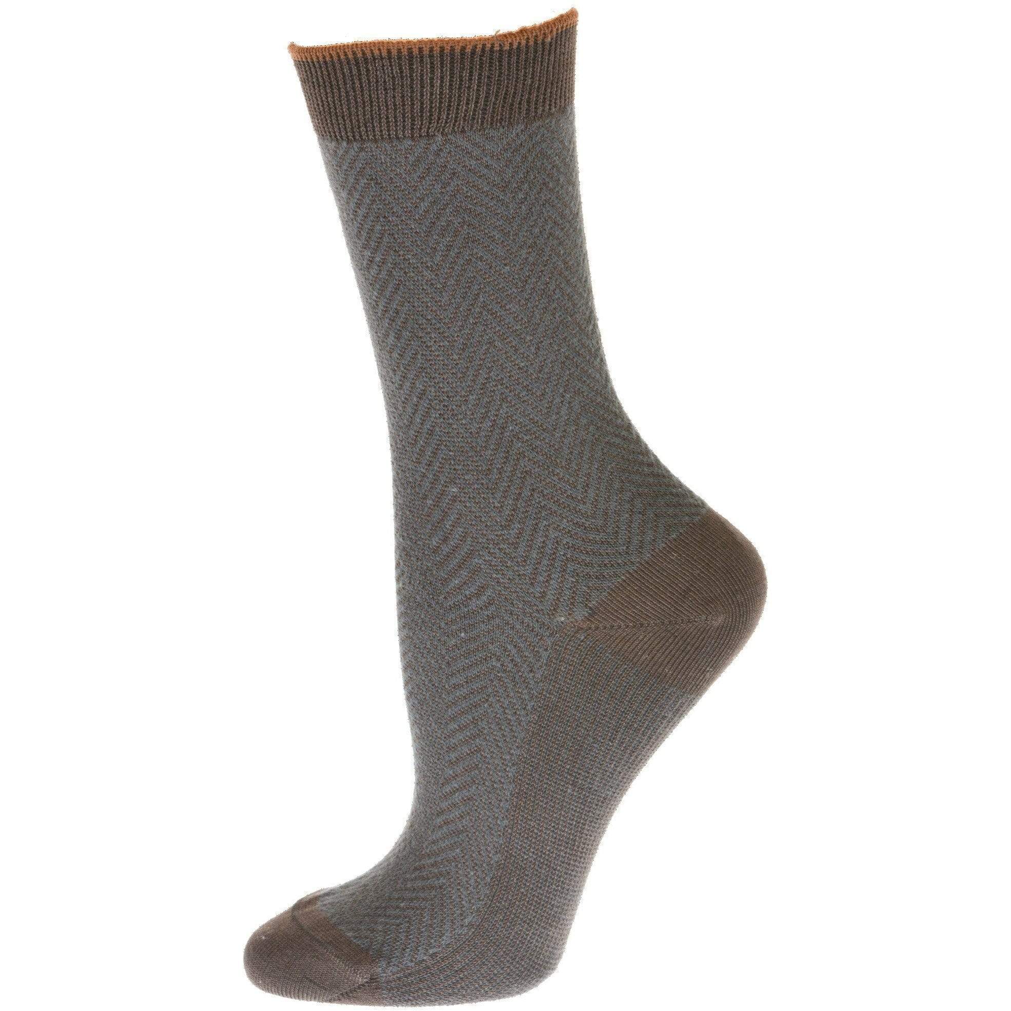 Women's Mercerized Cotton Herringbone Dress Casual Crew, Fine Gauge Knit Socks
