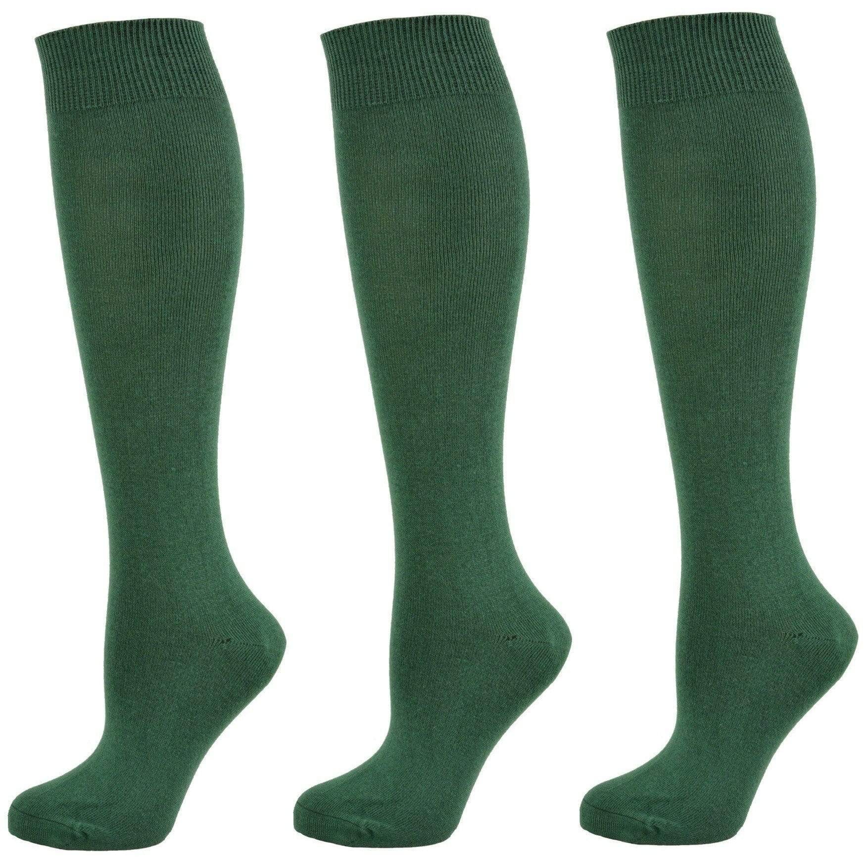 Classic Flat Knit Combed Cotton Knee High Socks 3 pair pack G7200