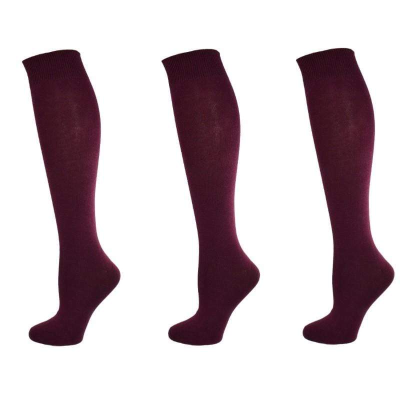 Classic Flat Knit Combed Cotton Knee High Socks 3 pair pack G7200