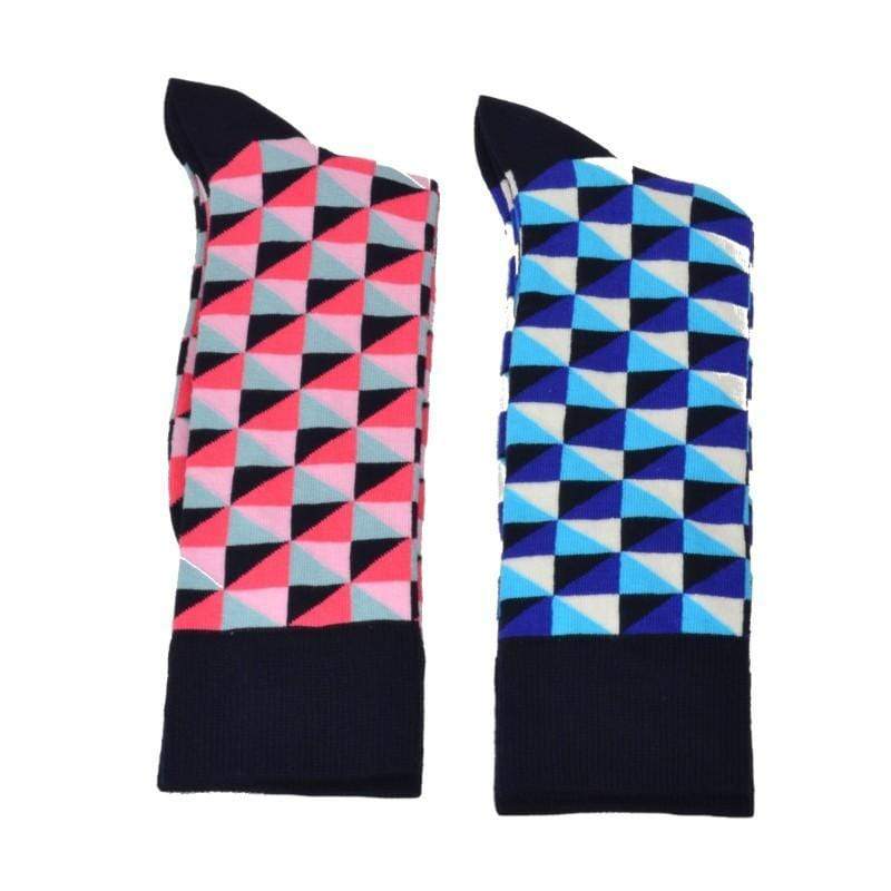 Triangle Pattern Colorful Crew Cotton 2 Pr. Pack Socks M8010
