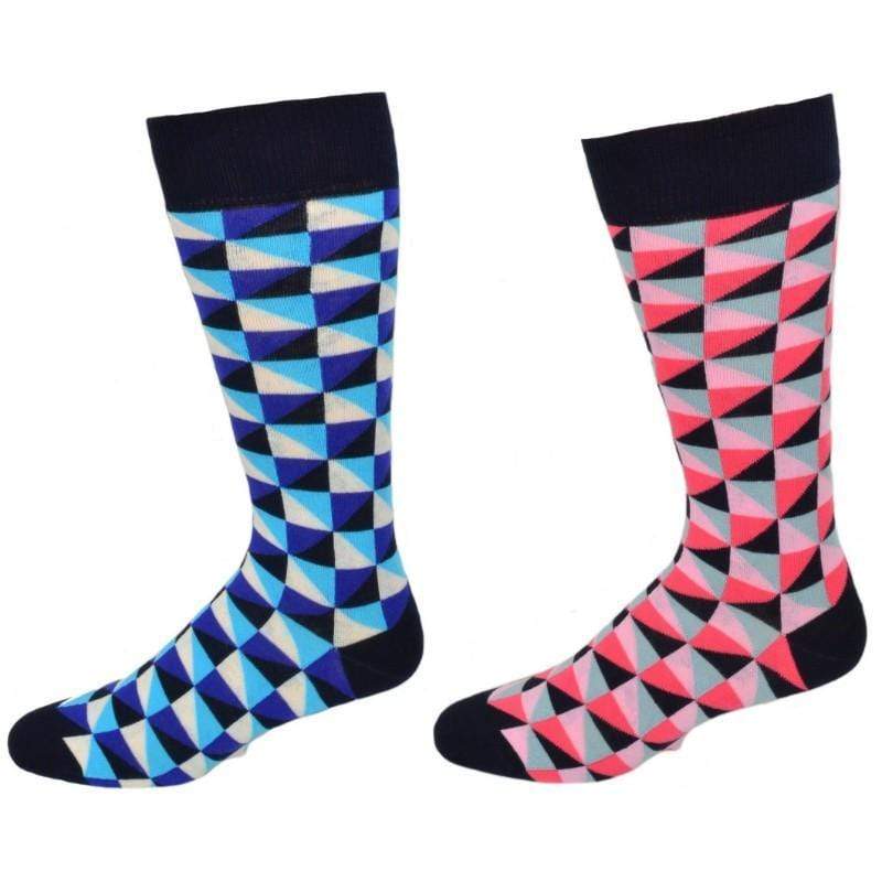 Triangle Pattern Colorful Crew Cotton 2 Pr. Pack Socks M8010