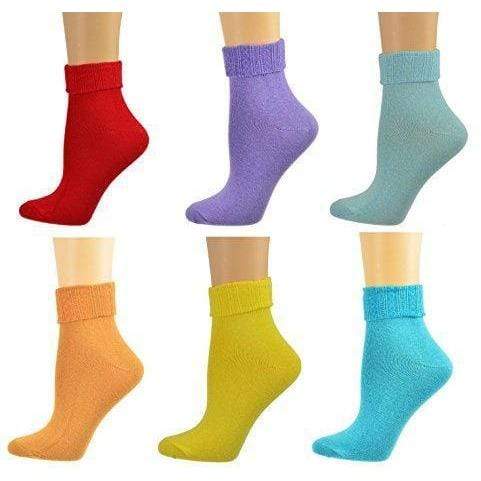 Sierra Socks Women Triple Cuff Crew Cotton Colorful Socks 6 Pair Pack