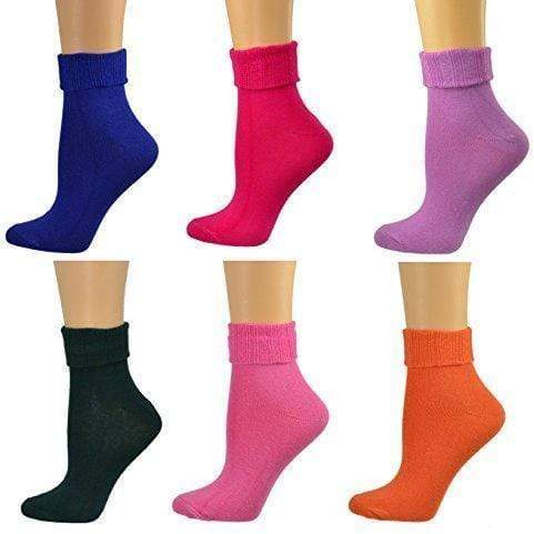 Sierra Socks Women Triple Cuff Crew Cotton Colorful Socks 6 Pair Pack