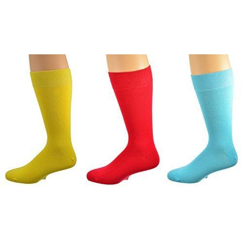 Sierra Socks Men's Crew Cotton Solid Vibrant Colorful Seamless Toe Socks 3 Pair Pack