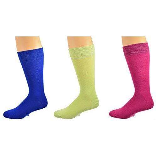 Sierra Socks Men's Crew Cotton Solid Vibrant Colorful Seamless Toe Socks 3 Pair Pack
