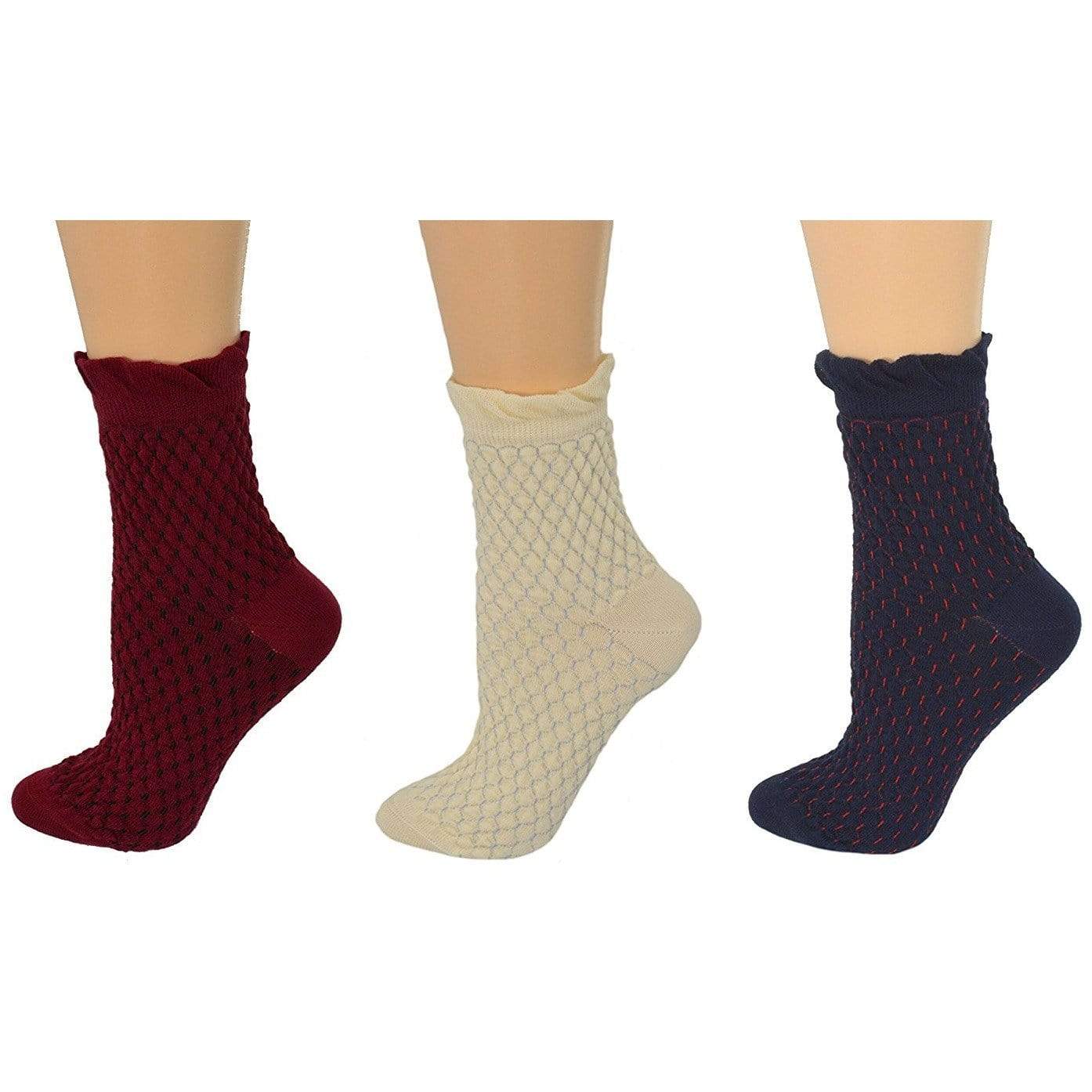 Sierra Socks Cotton Small Diamond Pattern Quarter High Women's 3 Pair Pack Socks W510U