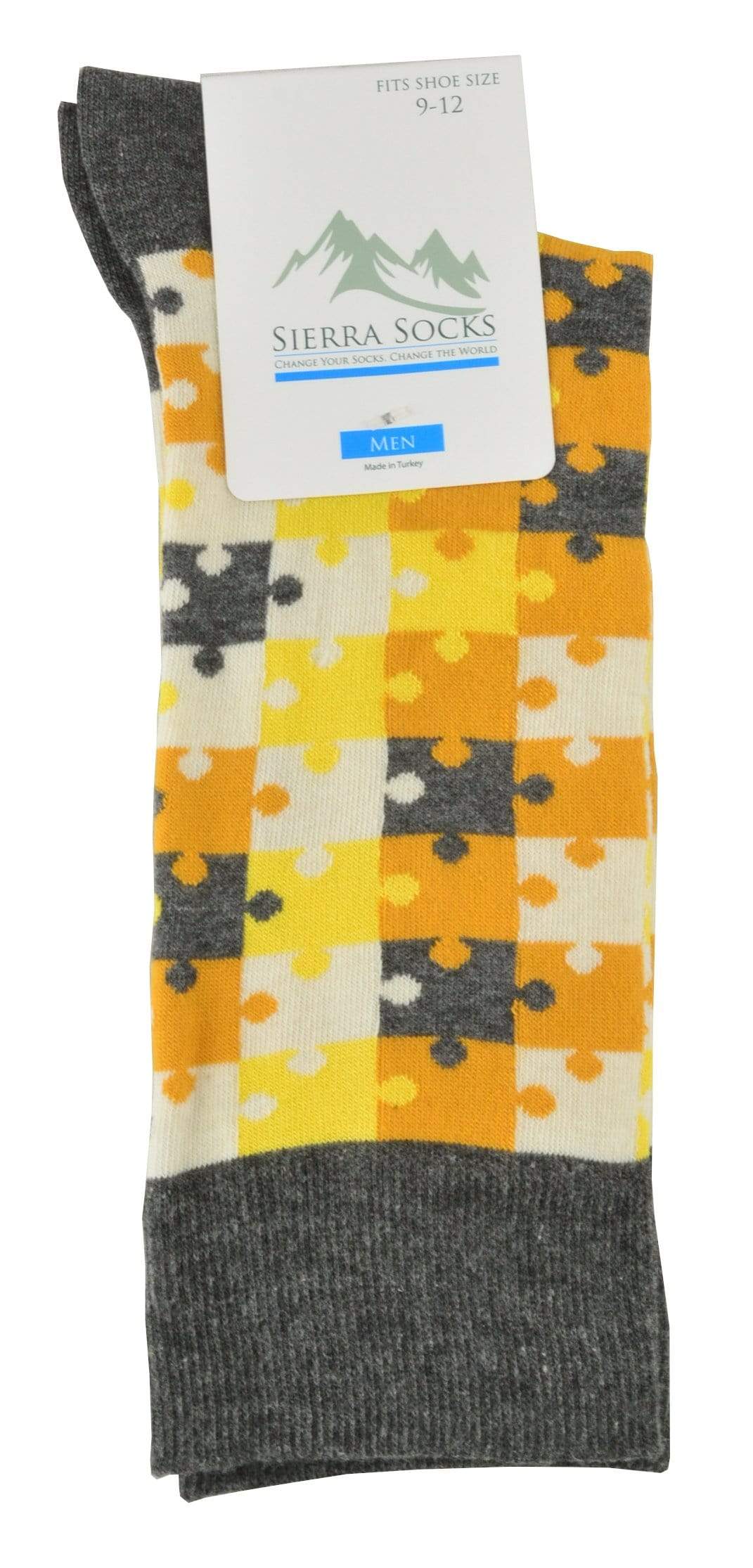 Sierra Socks Mens' Colorful Crew Socks Puzzle Pattern Combed Cotton Soft Socks