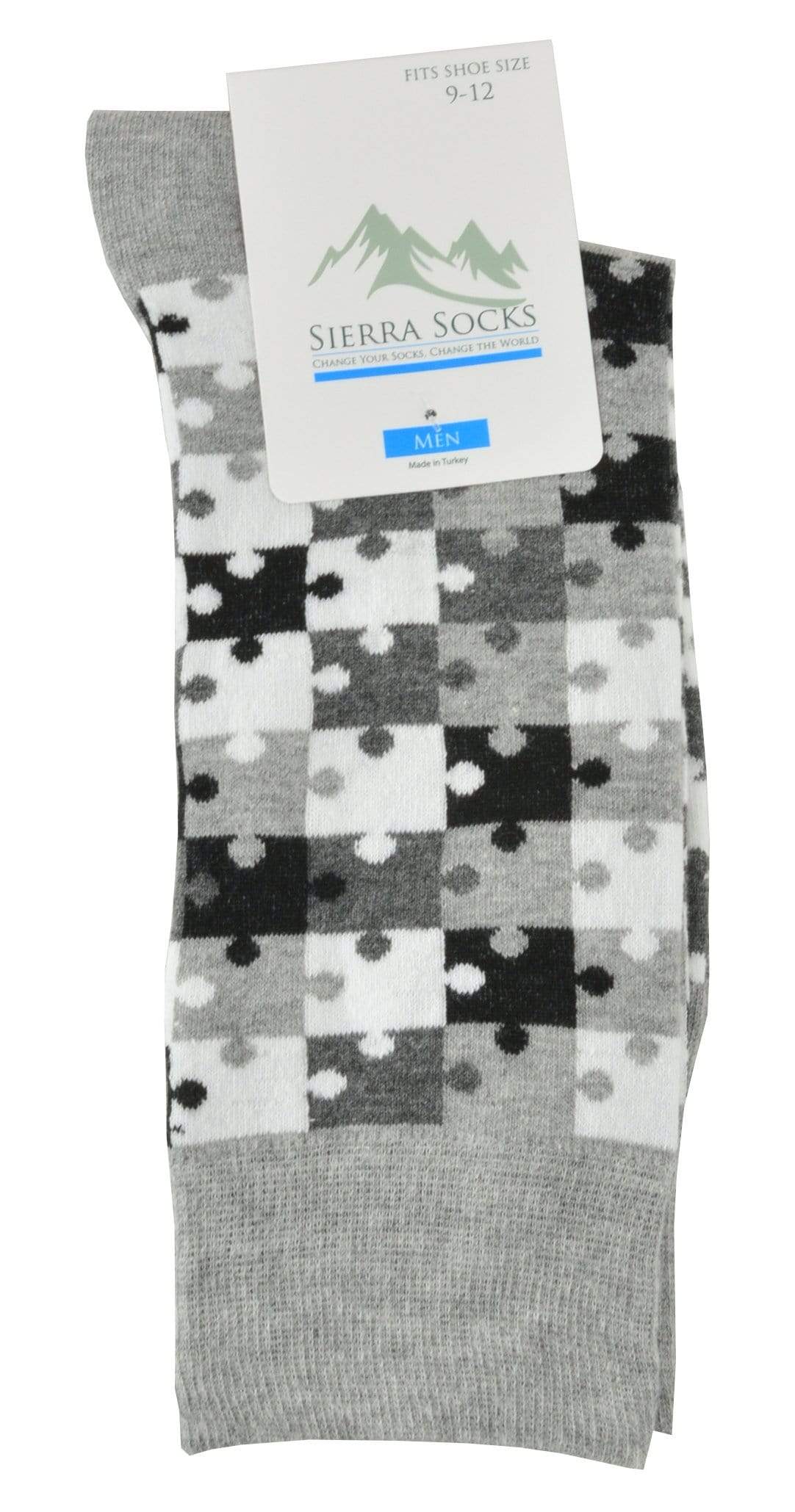 Sierra Socks Mens' Colorful Crew Socks Puzzle Pattern Combed Cotton Soft Socks