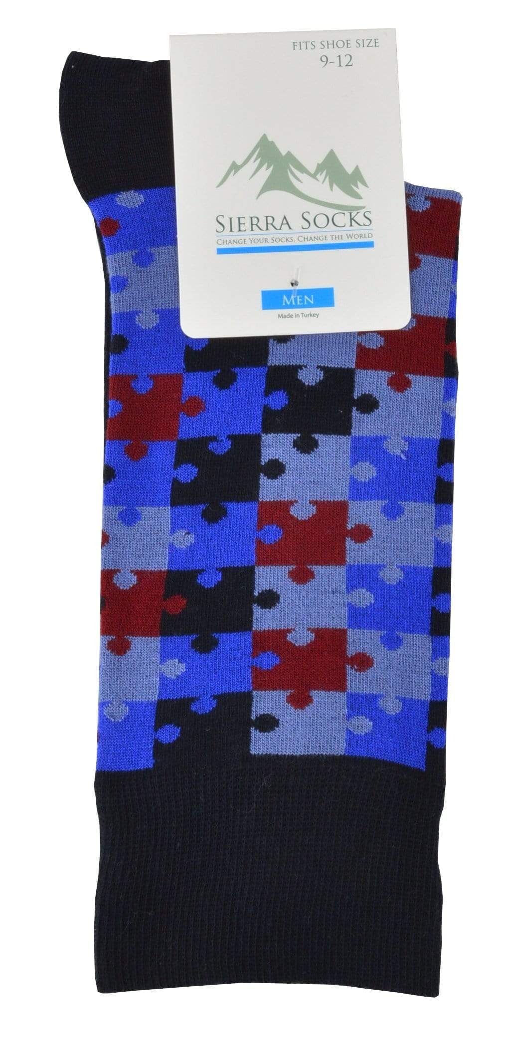 Sierra Socks Mens' Colorful Crew Socks Puzzle Pattern Combed Cotton Soft Socks