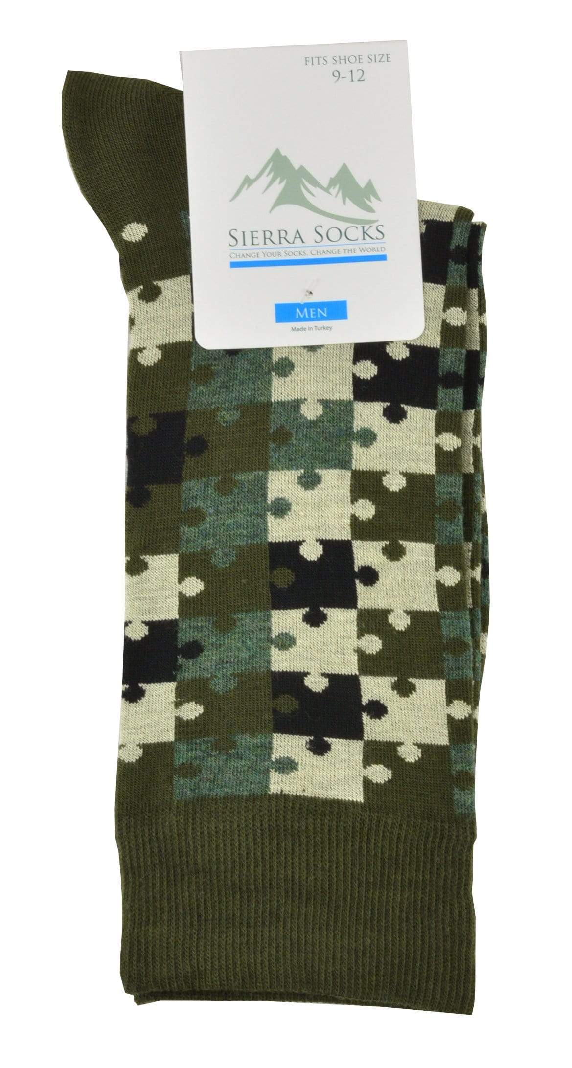 Sierra Socks Mens' Colorful Crew Socks Puzzle Pattern Combed Cotton Soft Socks