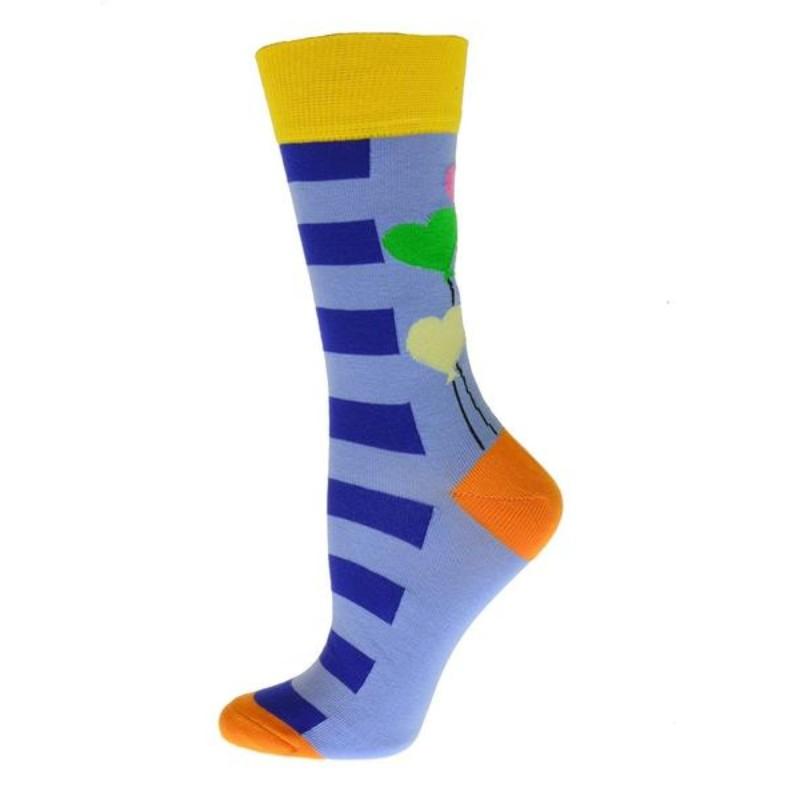 Heart Balloons and Stripes Pattern Cotton Crew Socks W3507