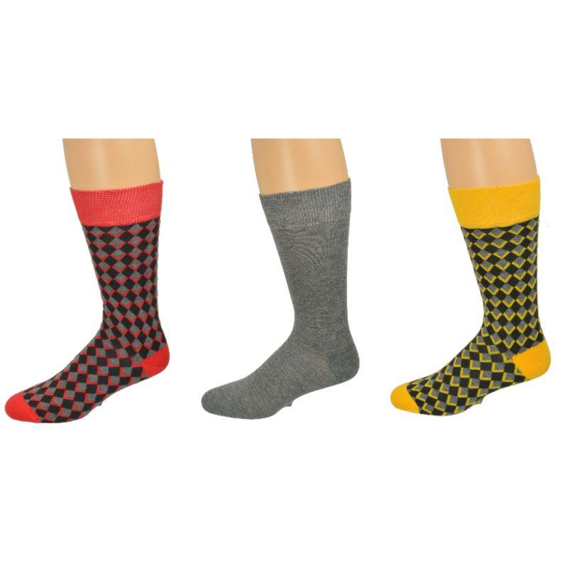 Dress Casual Combed Cotton Crew Diamond Pattern 3 Pair Pack Socks M6800