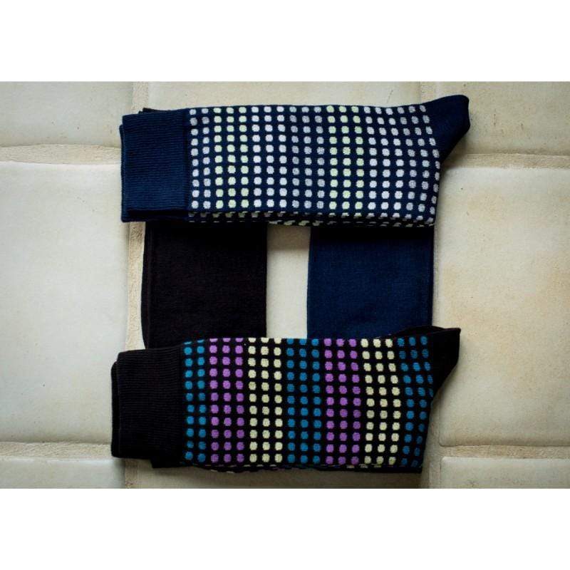 Sierra Socks Men's Dress Casual Plain & Dot Patterned 2 Pair Cotton Crew Socks