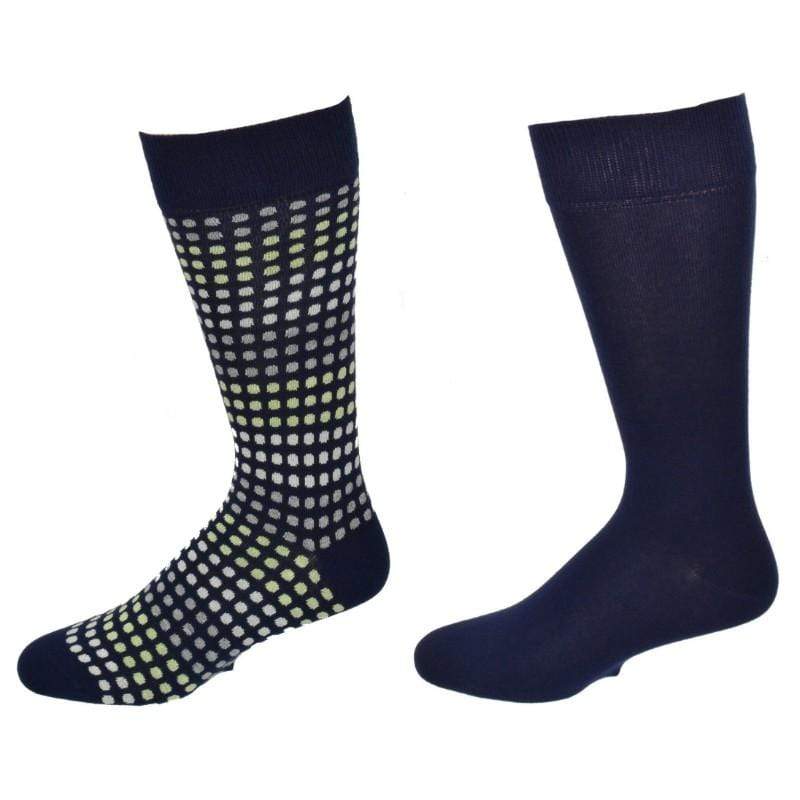 Sierra Socks Men's Dress Casual Plain & Dot Patterned 2 Pair Cotton Crew Socks