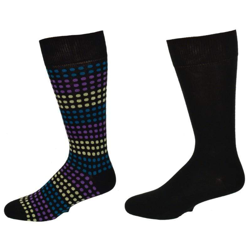 Sierra Socks Men's Dress Casual Plain & Dot Patterned 2 Pair Cotton Crew Socks