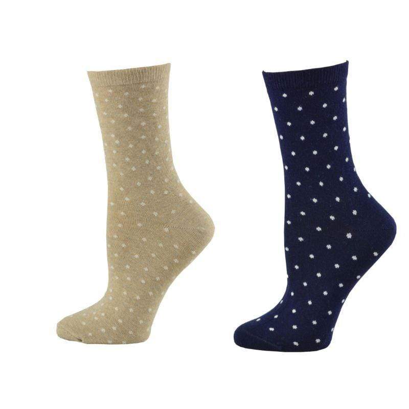 Dot pattern Crew (Mid calf) 2 PR. Pack Cotton Socks W157