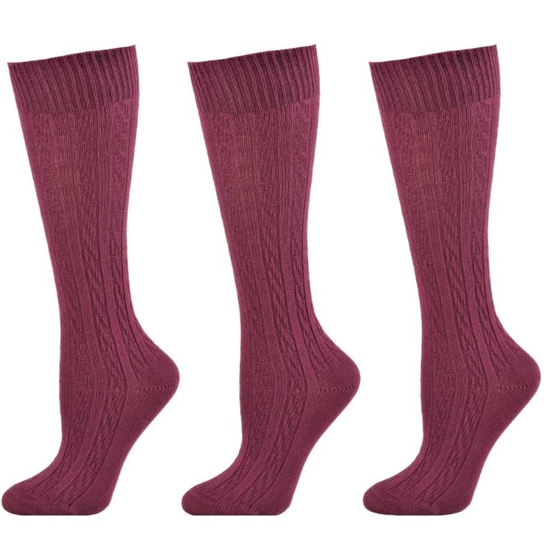 Classic Cable Knit Cotton Knee High Socks 3 Pair Pack W1435KH