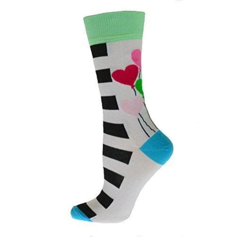 Heart Balloons and Stripes Pattern Cotton Crew Socks W3507