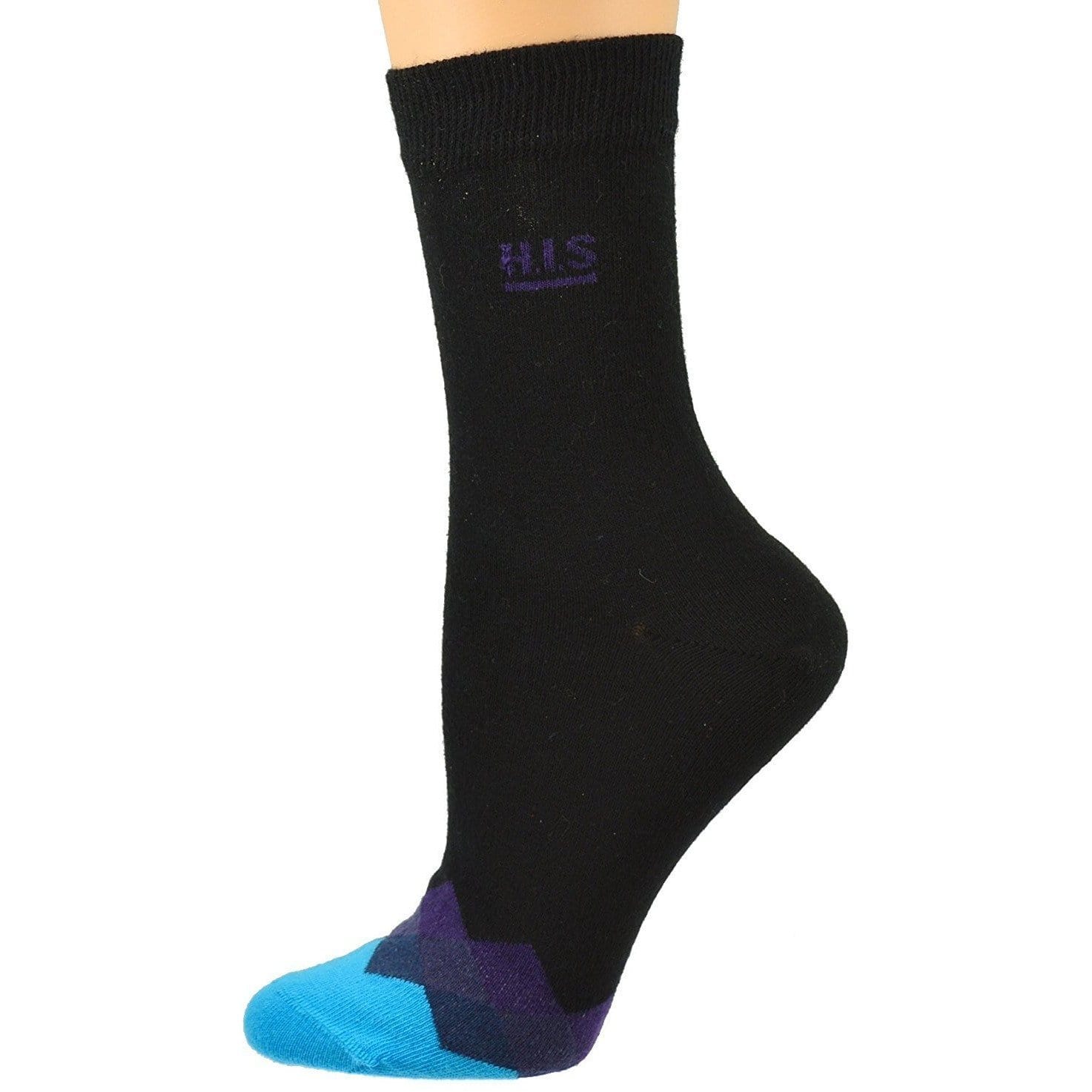 Sierra Socks Women's Cotton Diamond Contrast Toe Dress Casual Crew