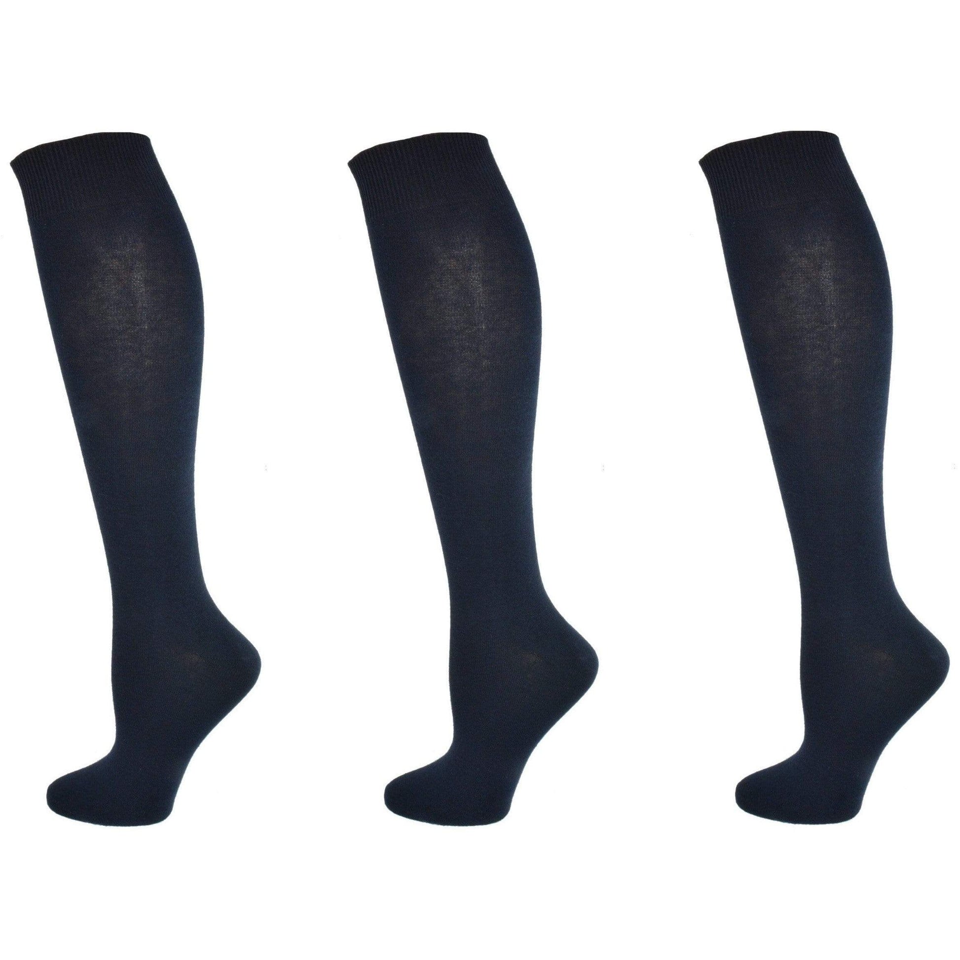 Classic Flat Knit Combed Cotton Knee High Socks 3 pair pack G7200