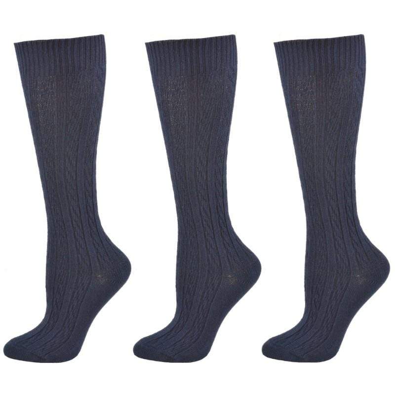 Classic Cable Knit Cotton Knee High Socks 3 Pair Pack W1435KH