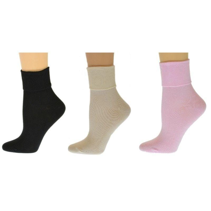 Turn Cuff Organic Cotton Seamless Toe 3 Pair Soft Socks, Women Active Wear Socks