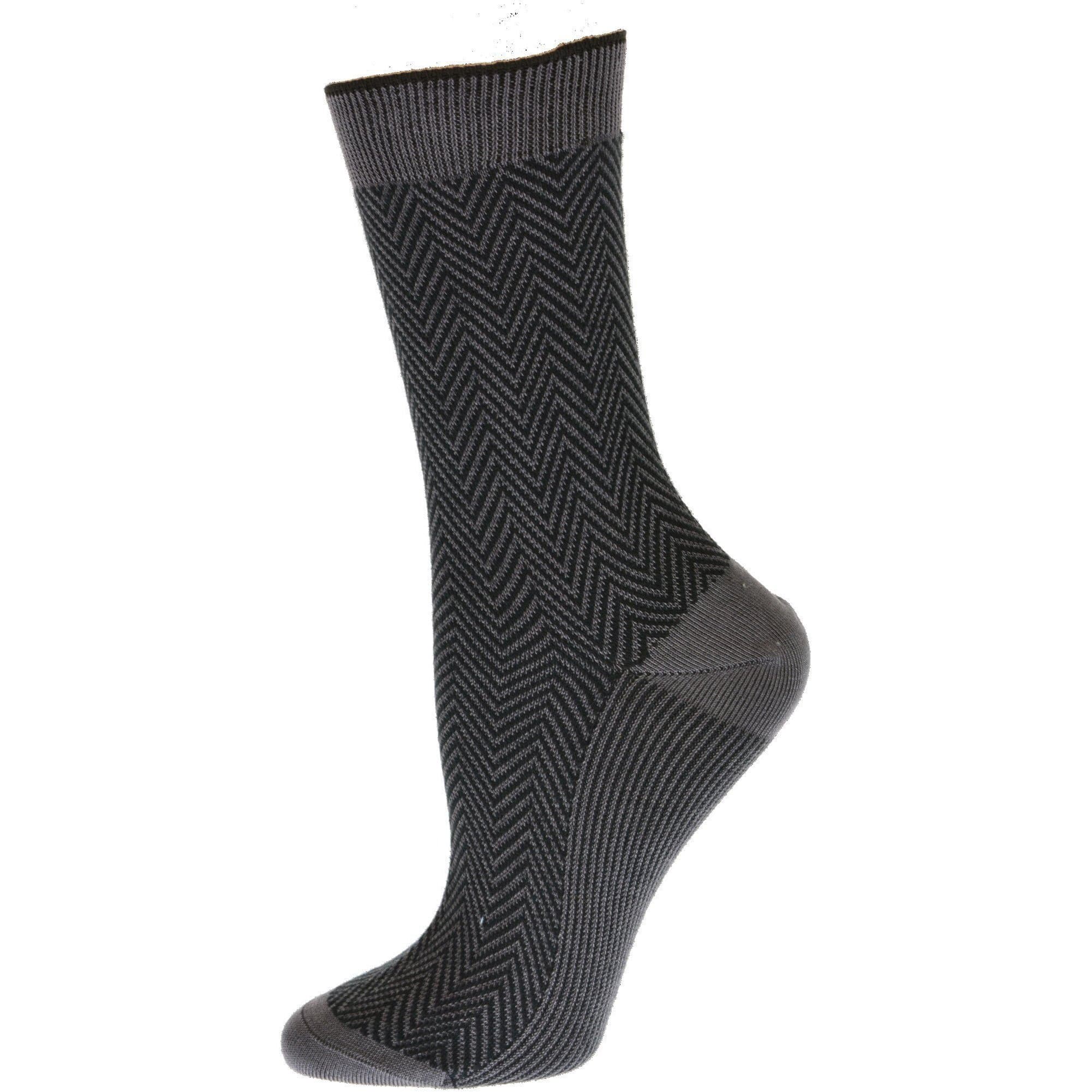 Women's Mercerized Cotton Herringbone Dress Casual Crew, Fine Gauge Knit Socks