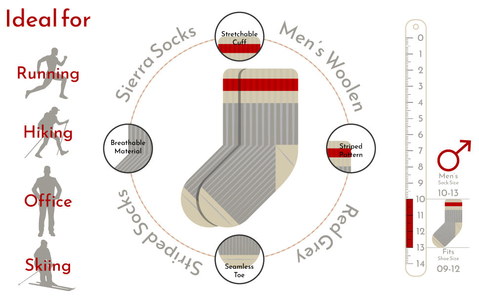 Wool Striped Boot Work Men's 3 Pair Pack Socks M6400