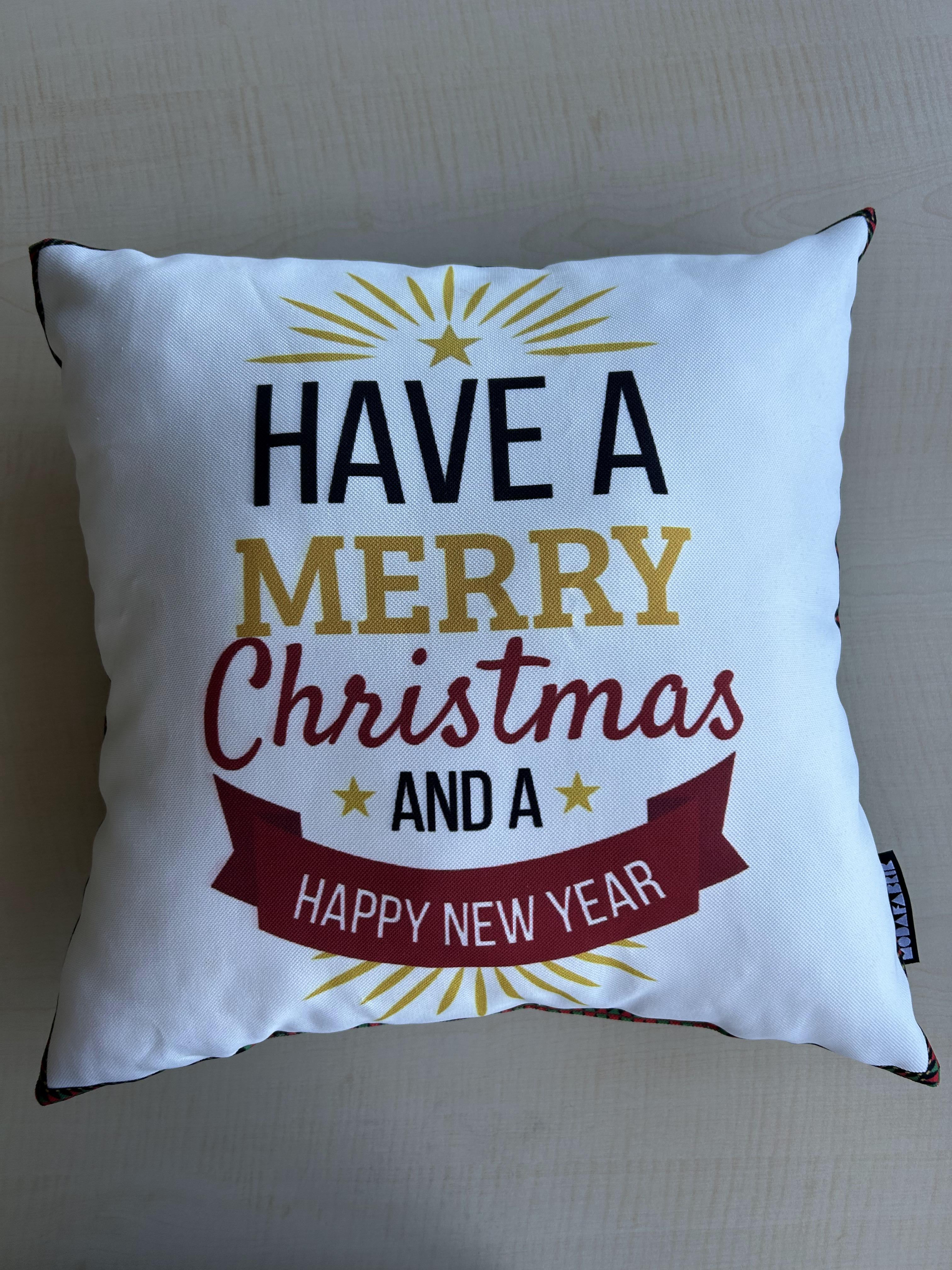 Christmas Pillow Cover, New Year Pillow Cover, Holiday Greetings Pattern Pillow Cover, Square 17"x17" - Wear Sierra