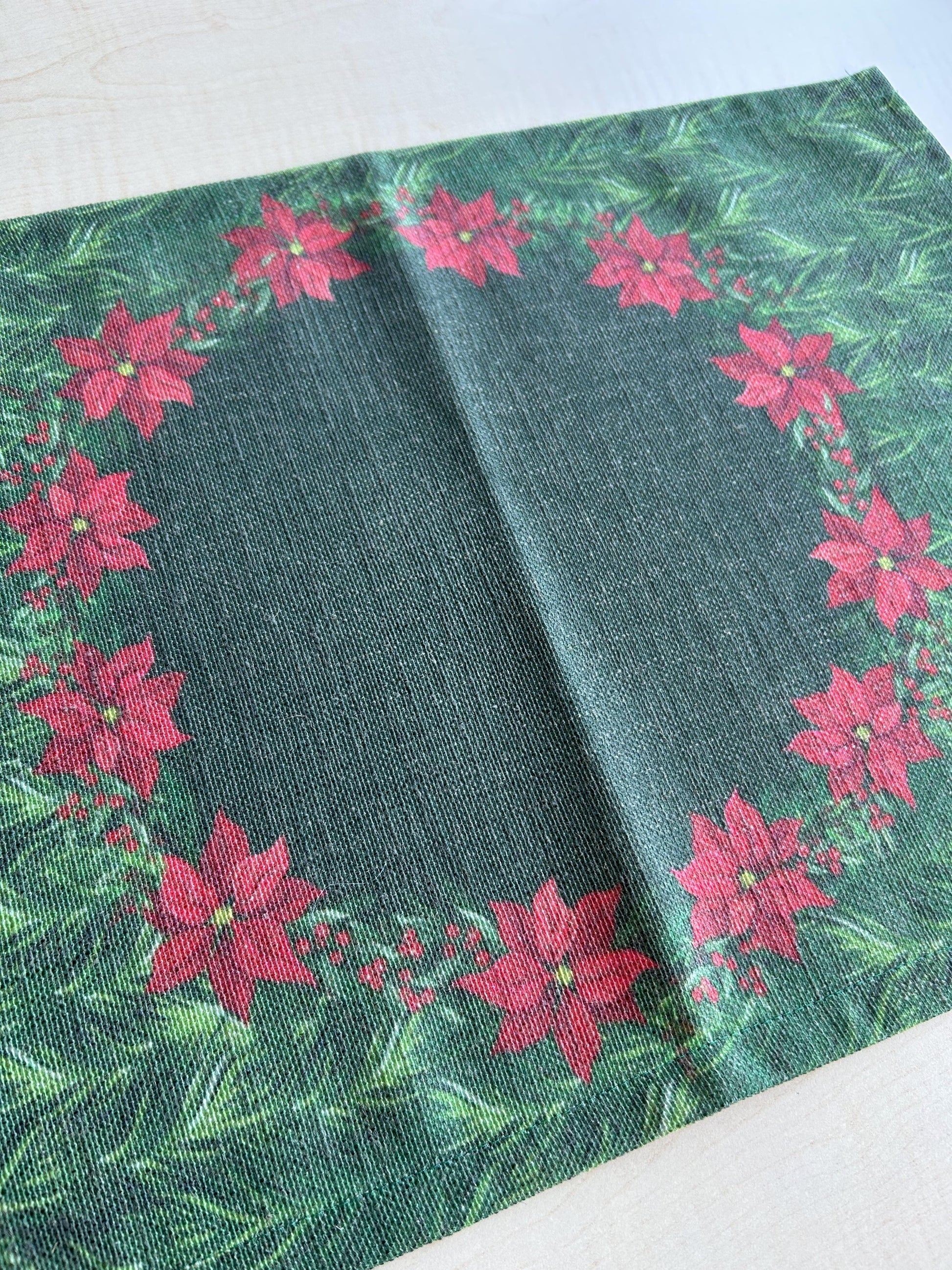 Holiday Themed Poinsettia Flower Pattern Placemat Set of 2, Rectangle, 13" x 19" - Wear Sierra