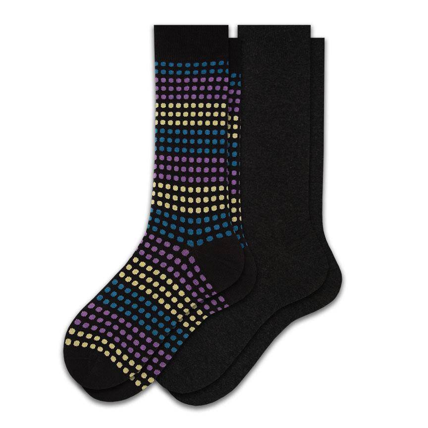 Sierra Socks Men's Dress Casual Plain & Dot Patterned 2 Pair Cotton Crew Socks