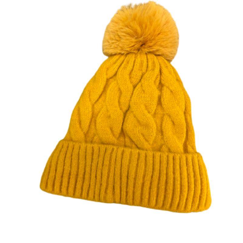 Fur Lining Hats With Pom Pom Beanie Women's Big Girls Cable Design Hats