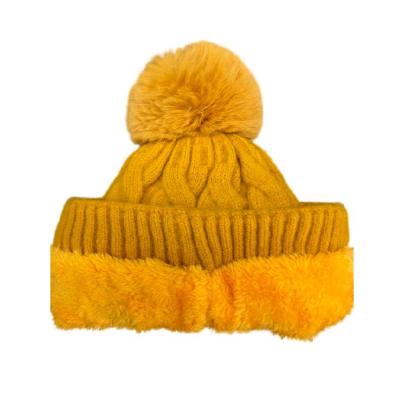 Fur Lining Hats With Pom Pom Beanie Women's Big Girls Cable Design Hats