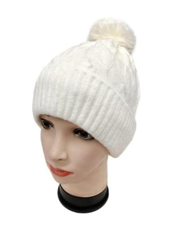 Fur Lining Hats With Pom Pom Beanie Women's Big Girls Cable Design Hats