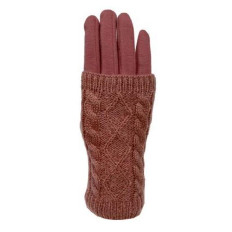 Women's Gloves - Big Girls Cable Fashion Design Touch Screen and Texting Two Pieces Gloves
